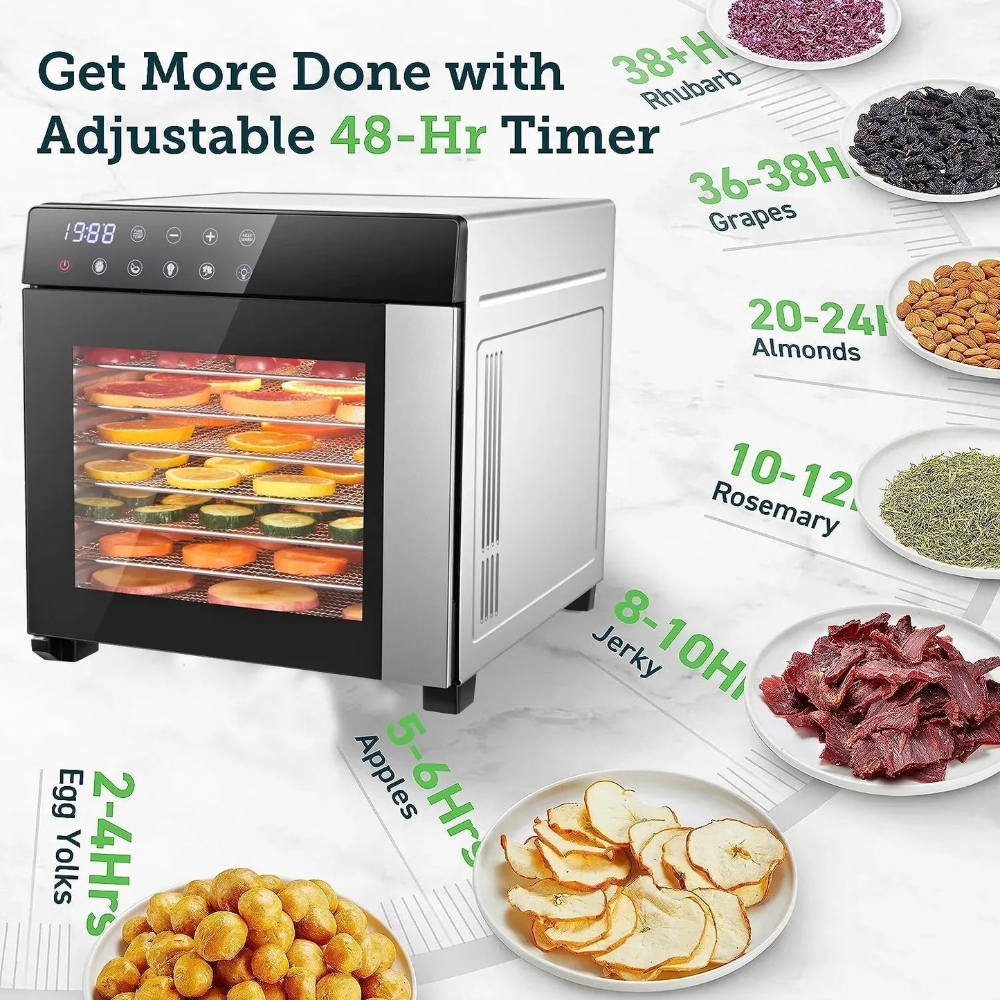 SNDOAS 8 Tray Stainless Steel Food Dehydrator 600W With Presets