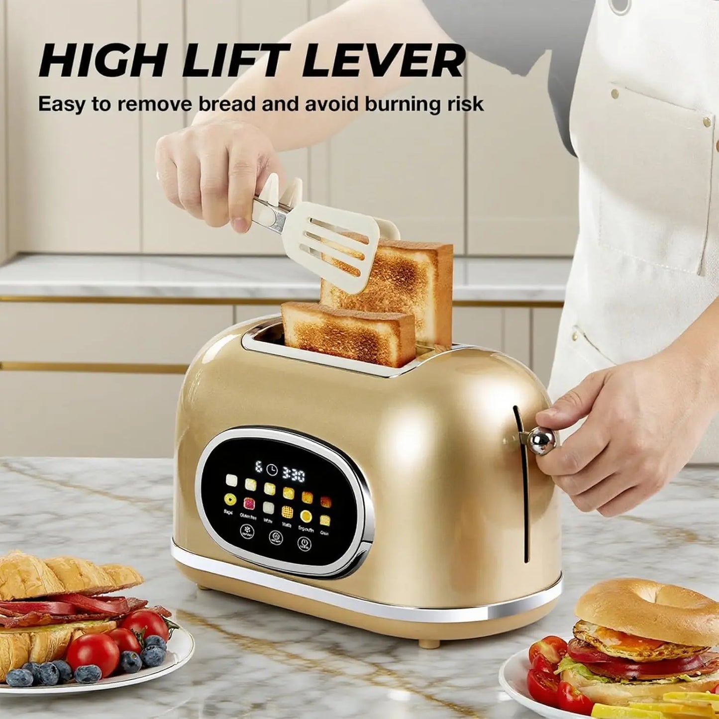 Smart Touchscreen Two Slice Toaster Digital Timer Defrost Reheat Settings