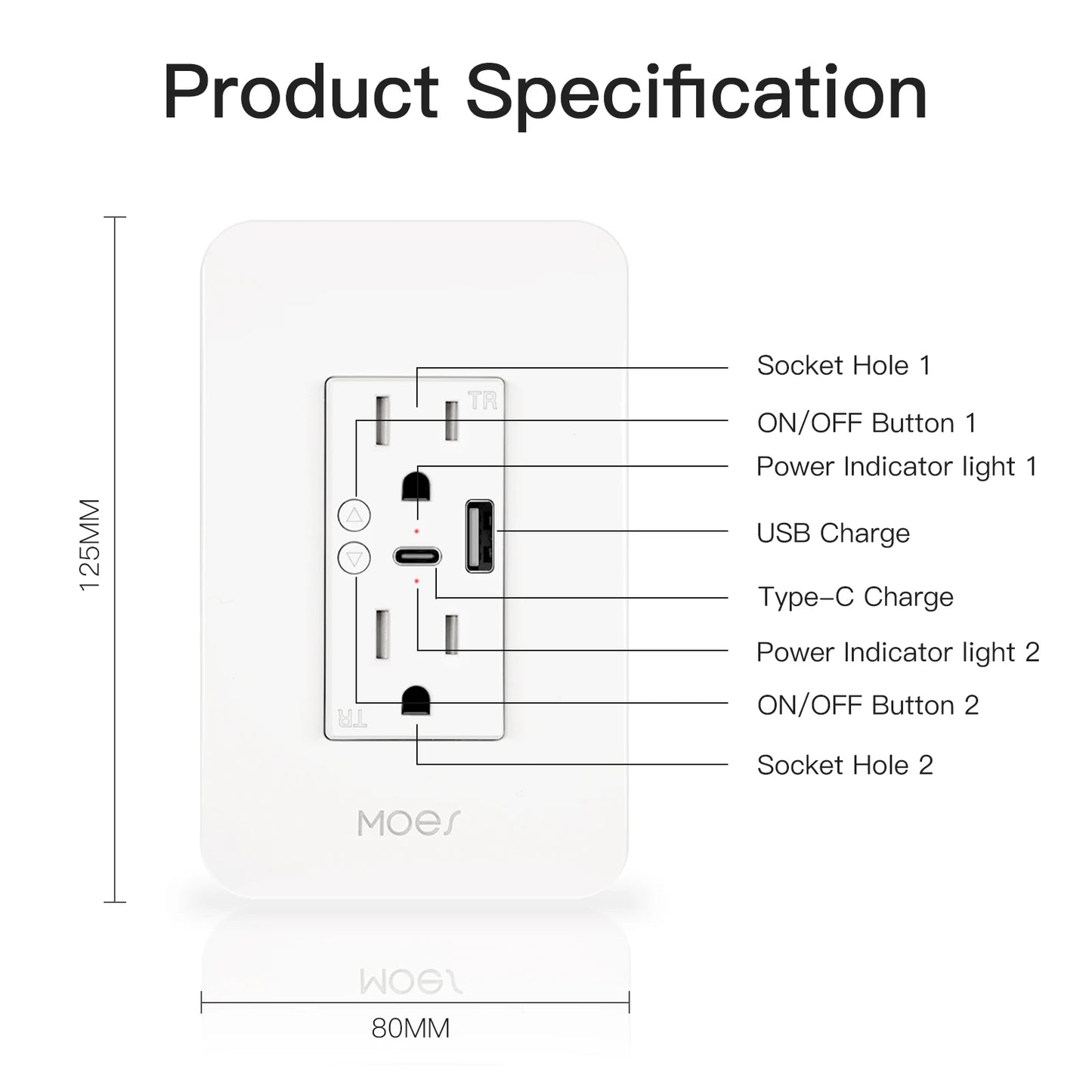 MOES WiFi Smart Power Wall Mounted Socket With USB TypeC