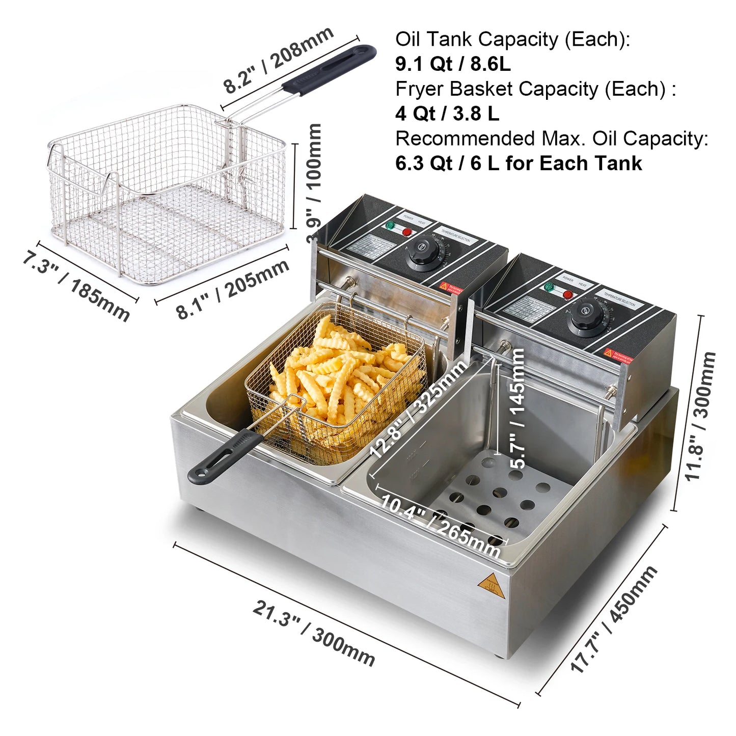 SucceBuy Electric Commercial Countertop Deep Fryer With Dual Removable Tanks
