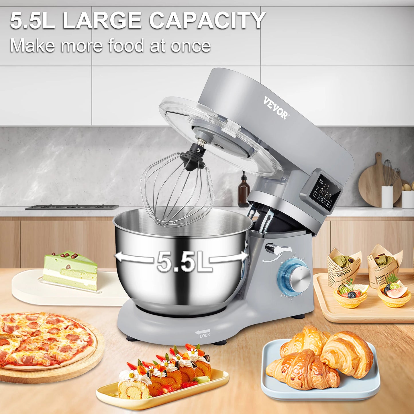 VEVOR Stand Mixer 6 Speed Dough Mixer With LCD Control
