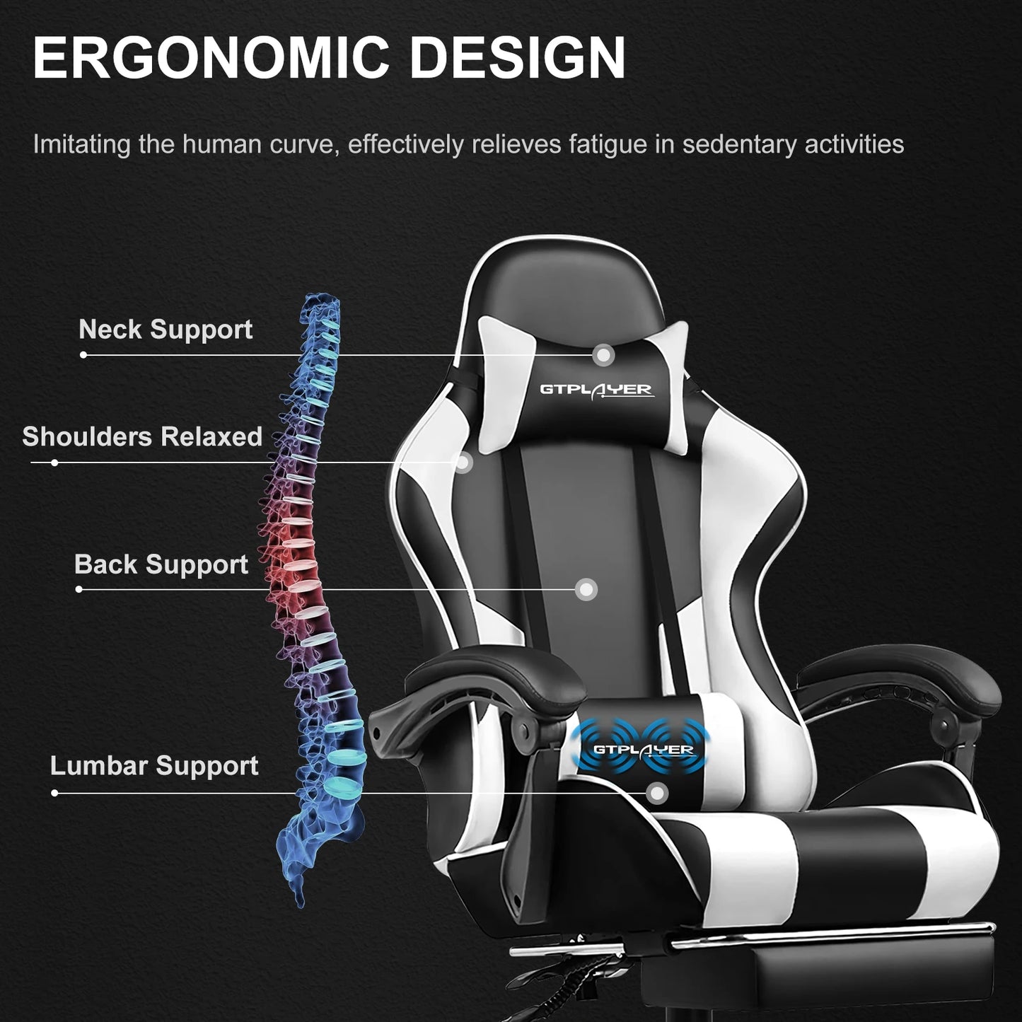 GTPLAYER Gaming Chair With Footrest And Adjustable Lumbar Support