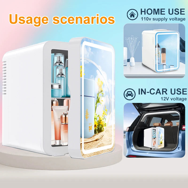 COOSEON Portable Mirror Beauty Refrigerator LED Hot Cold Skin Care