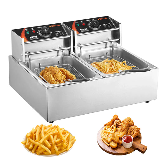SucceBuy Electric Commercial Countertop Deep Fryer With Dual Removable Tanks