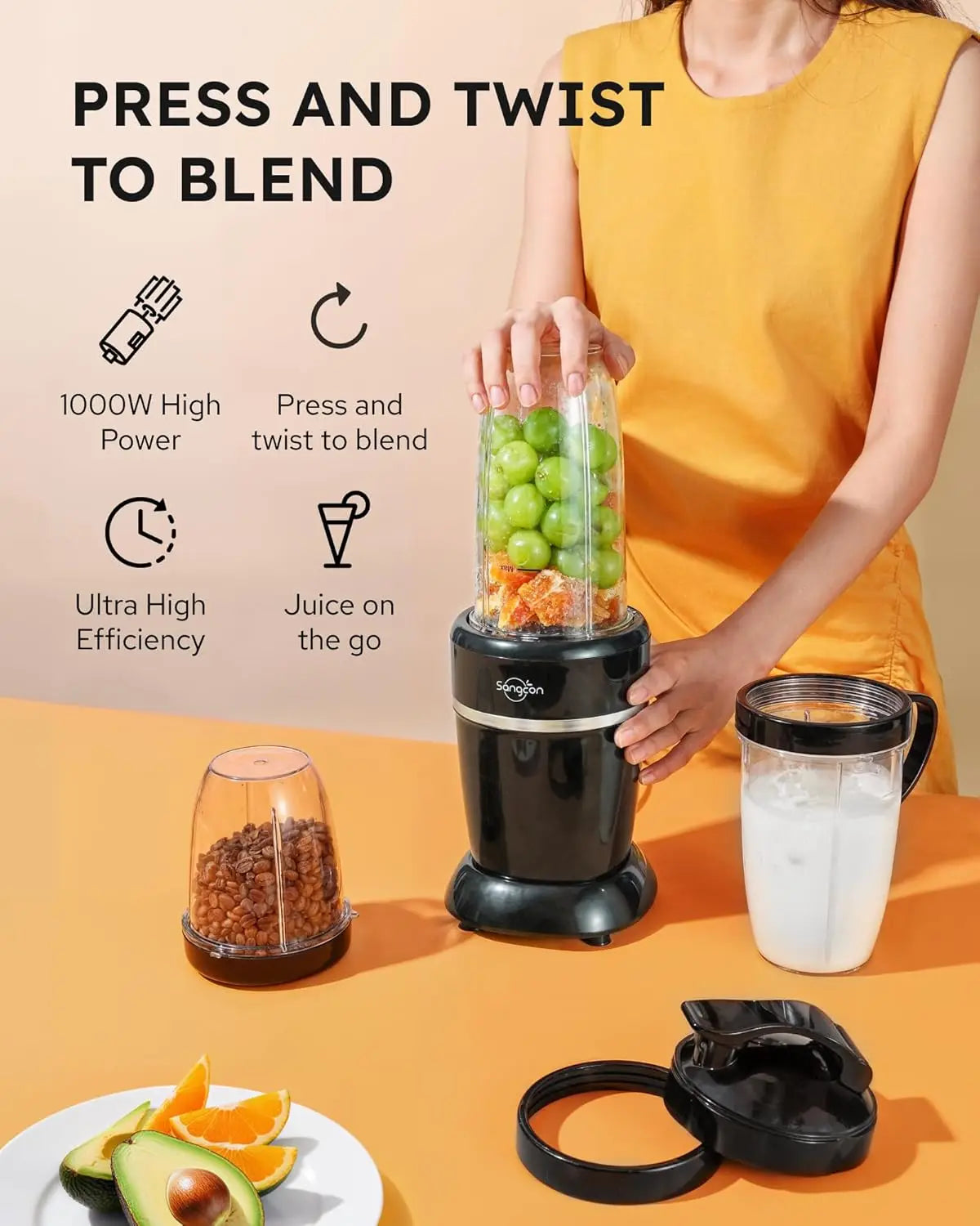 1000W Portable Smoothie Blender With Ice Crushing And Travel Set