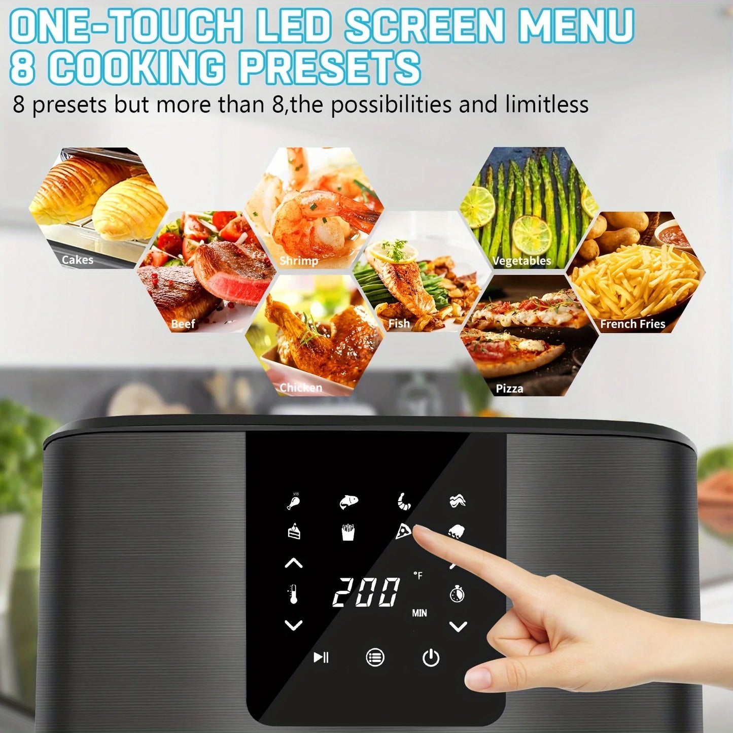 KitCook Air Fryer 1500W Digital Touch Screen With 8 Presets