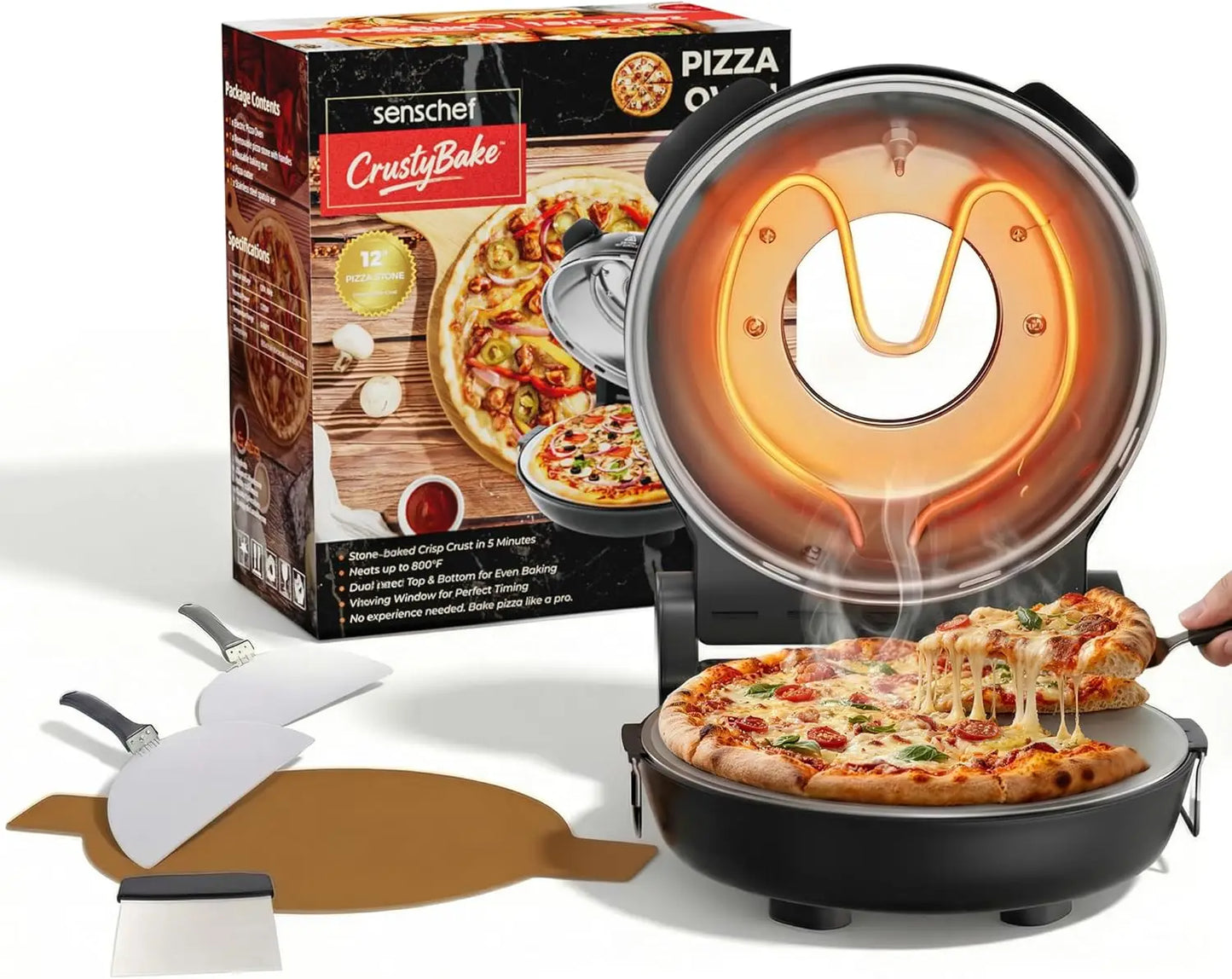 XMSJ Electric Pizza Oven 800F Countertop Cooker With Ceramic Stone