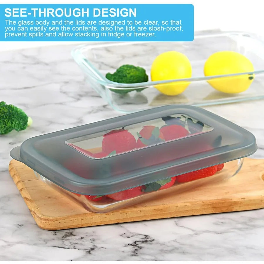 8 Pieces Glass Baking Dish Set With Lids For Lasagna