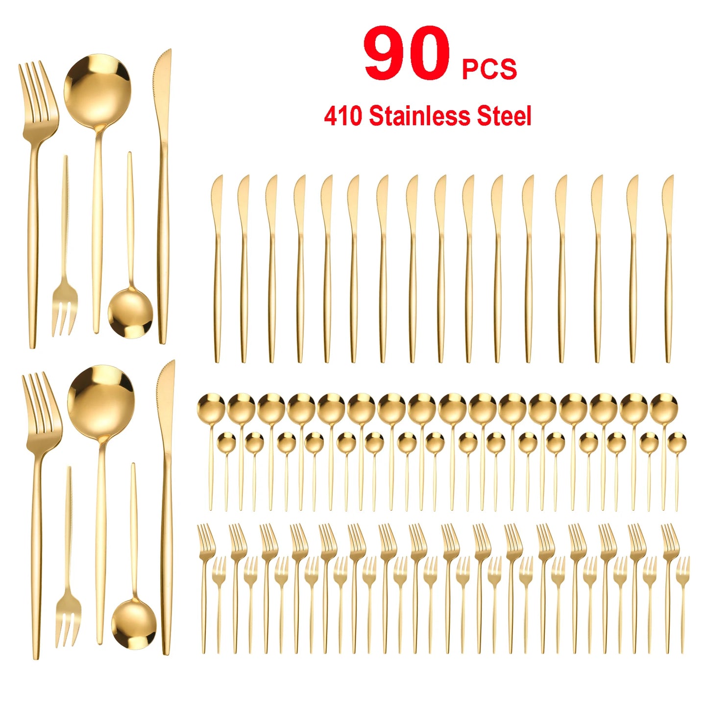 90-Piece Stainless Steel Flatware Set Heavy Duty For Weddings