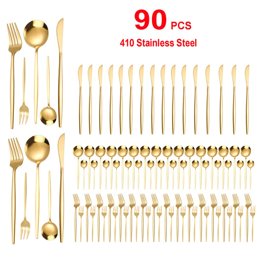 90-Piece Stainless Steel Flatware Set Heavy Duty For Weddings