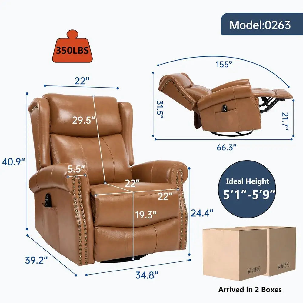 Leather Swivel Glider Chair With Lumbar Heat Massage And Vibration