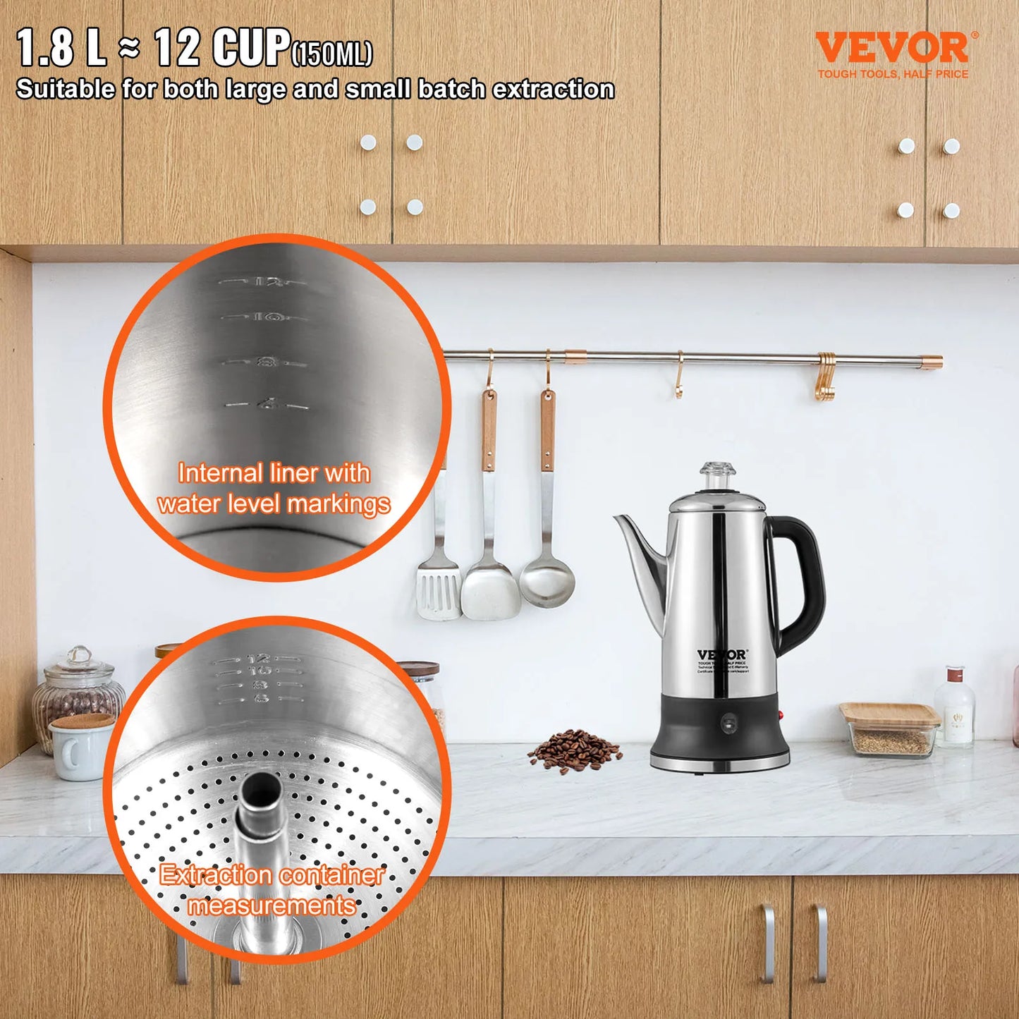 SucceBuy 12-Cup Electric Percolator Coffee Pot Stainless Steel Keep Warm