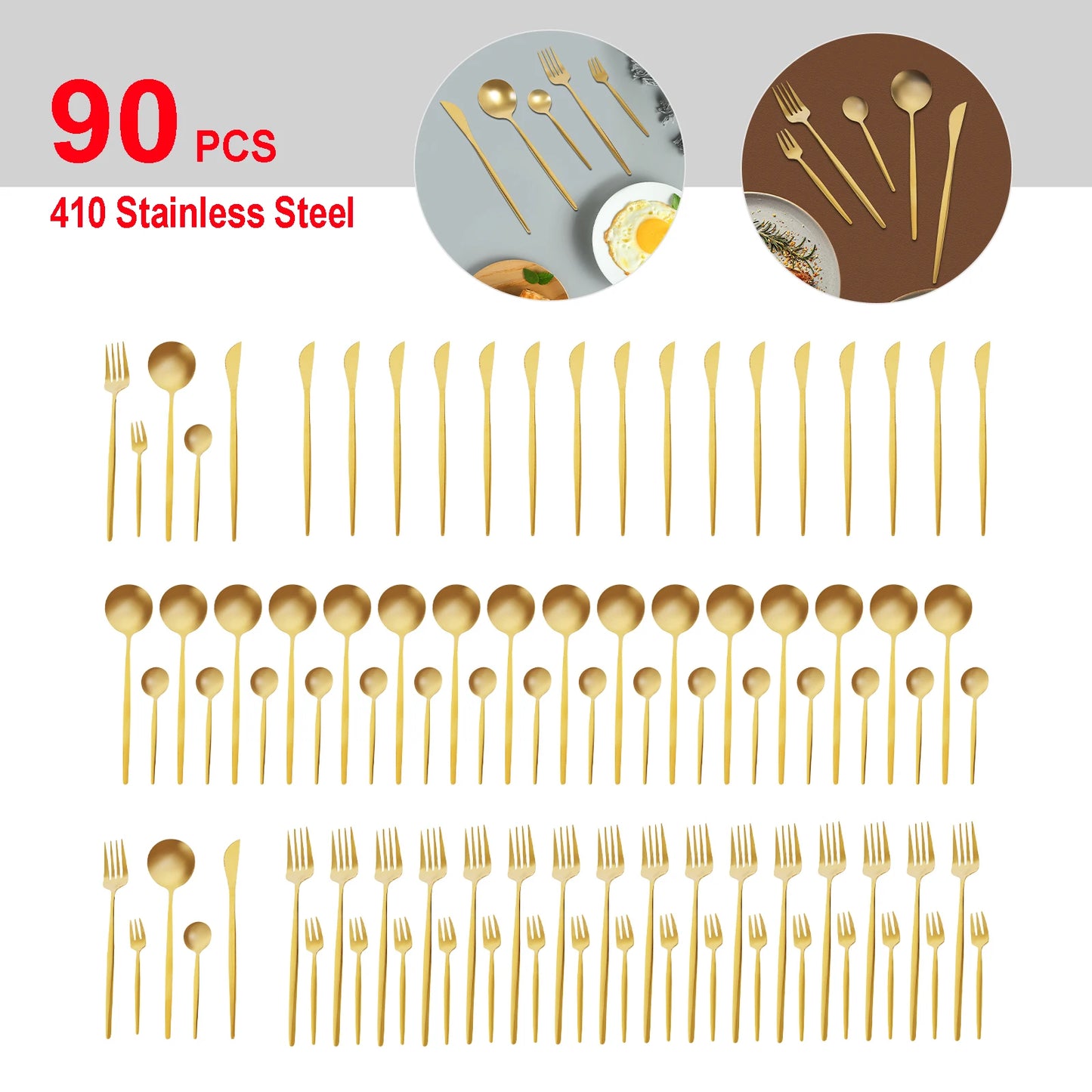 90-Piece Stainless Steel Flatware Set Heavy Duty For Weddings