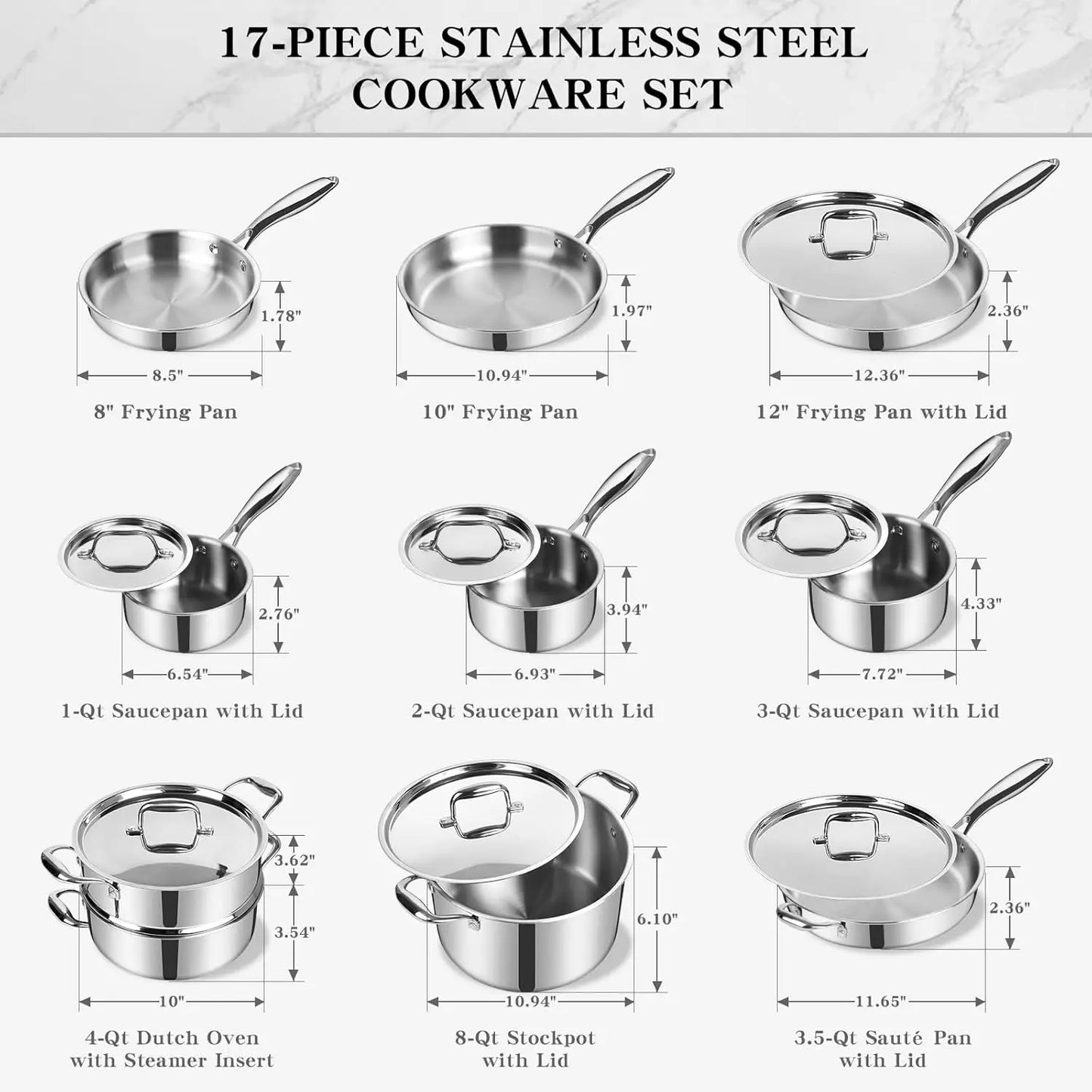 Three Ply Stainless Steel Cookware Set Oven Safe Induction Compatible