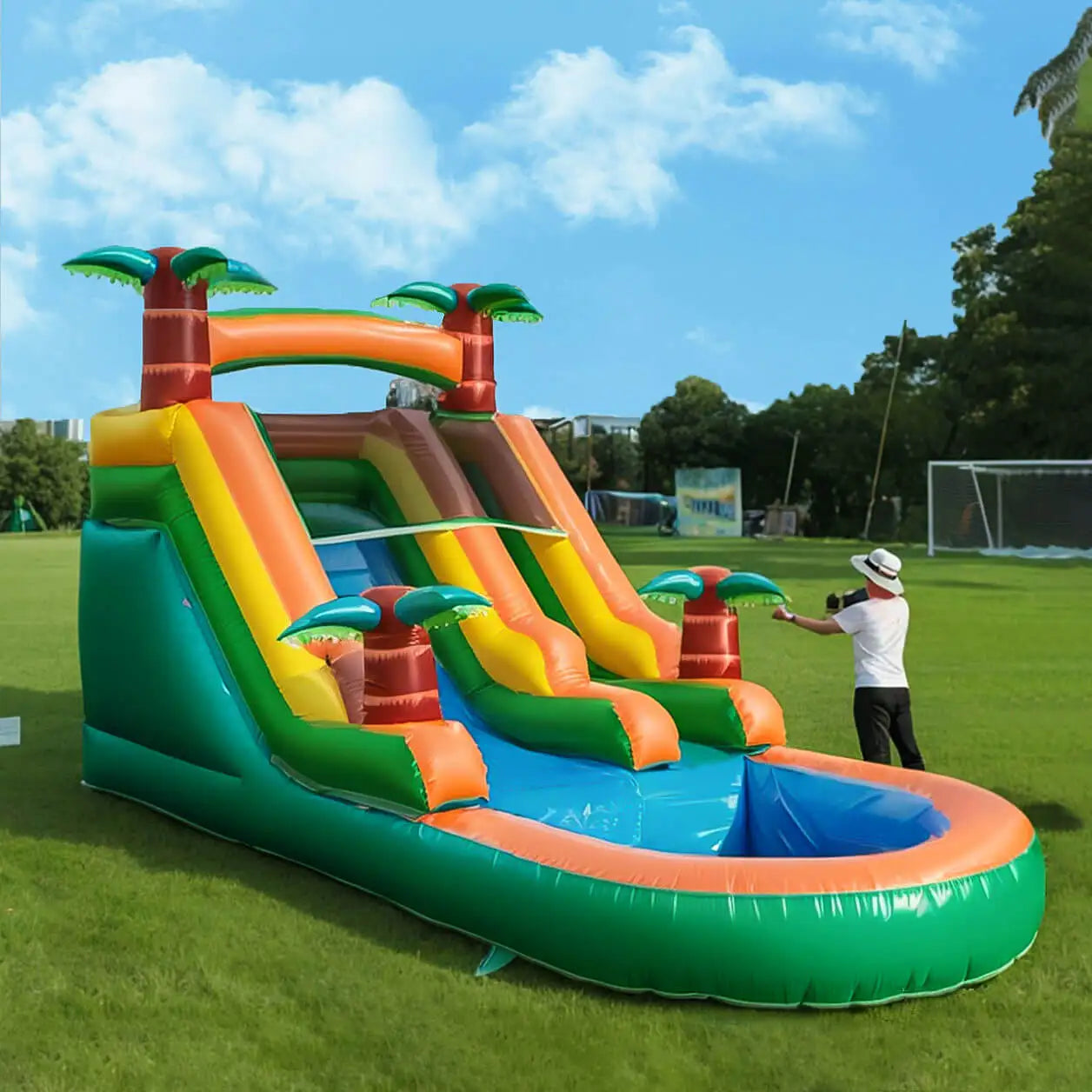 King Inflatable Large Outdoor Water Slide Pool Double Slide