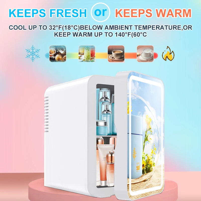 COOSEON Portable Mirror Beauty Refrigerator LED Hot Cold Skin Care