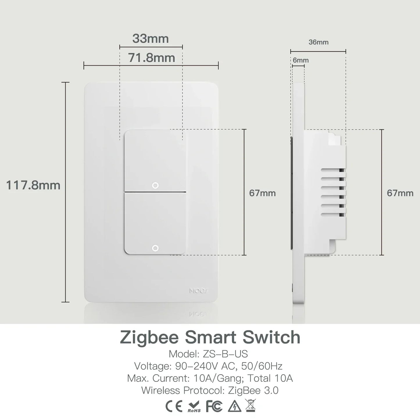 MOES Tuya ZigBee Smart Light Switch US Push Button