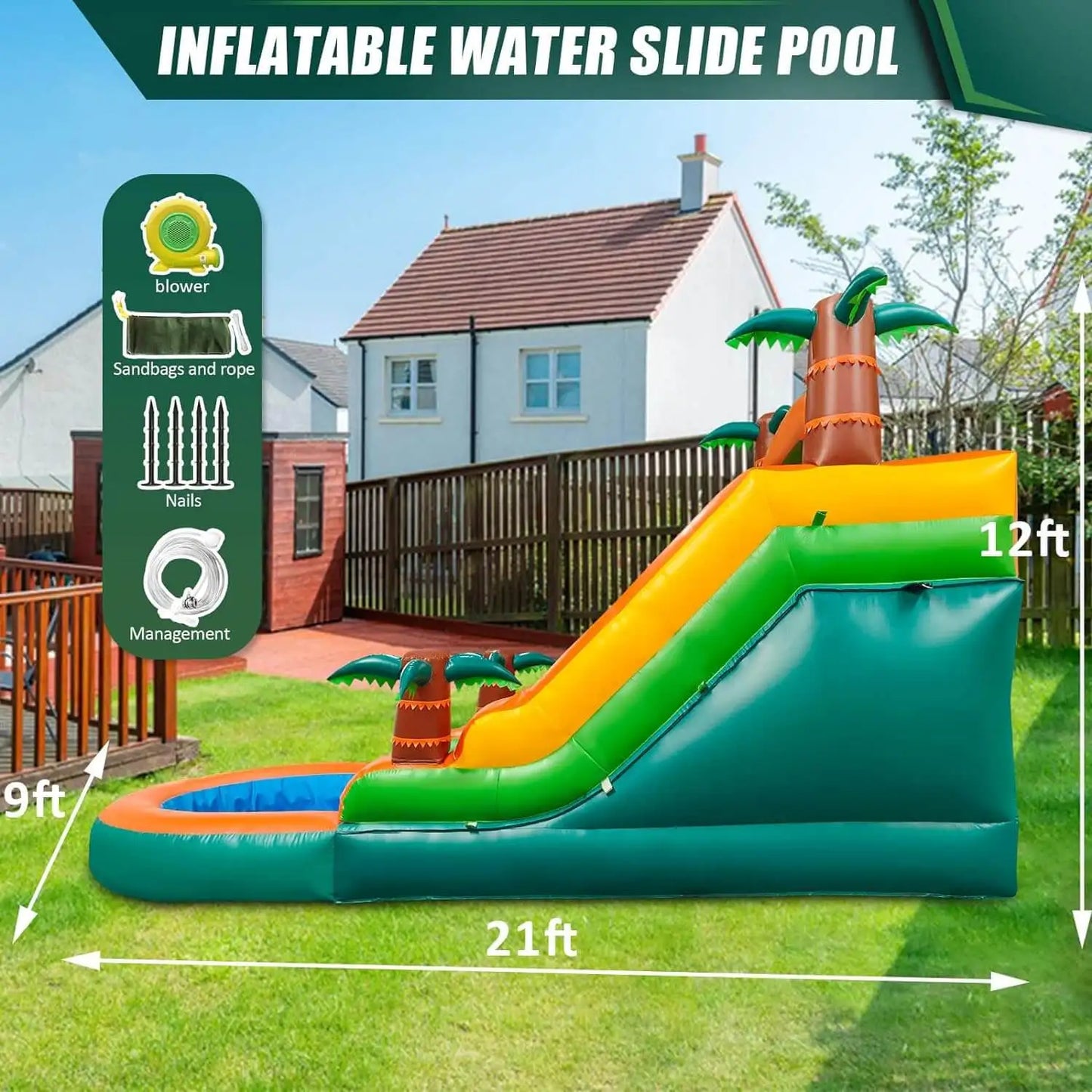 King Inflatable Large Outdoor Water Slide Pool Double Slide