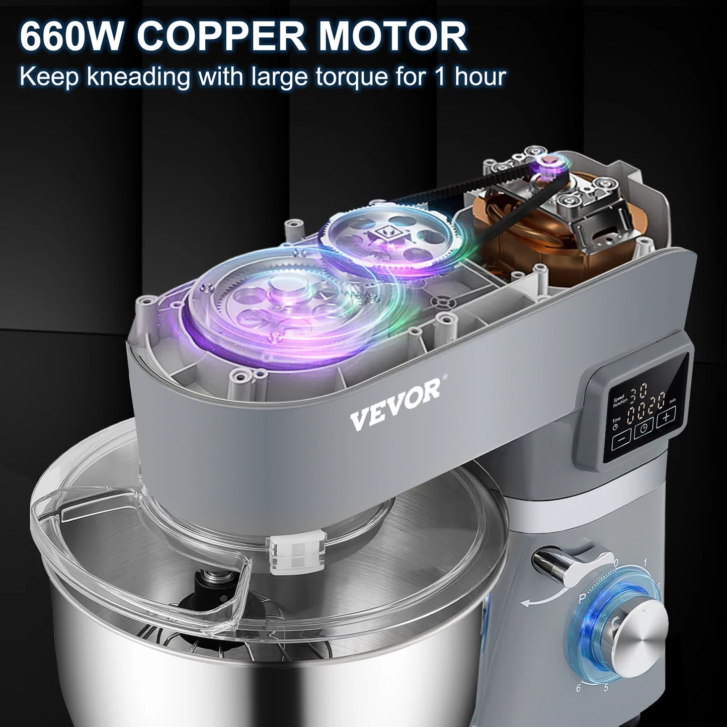 VEVOR Stand Mixer 6 Speed Dough Mixer With LCD Control