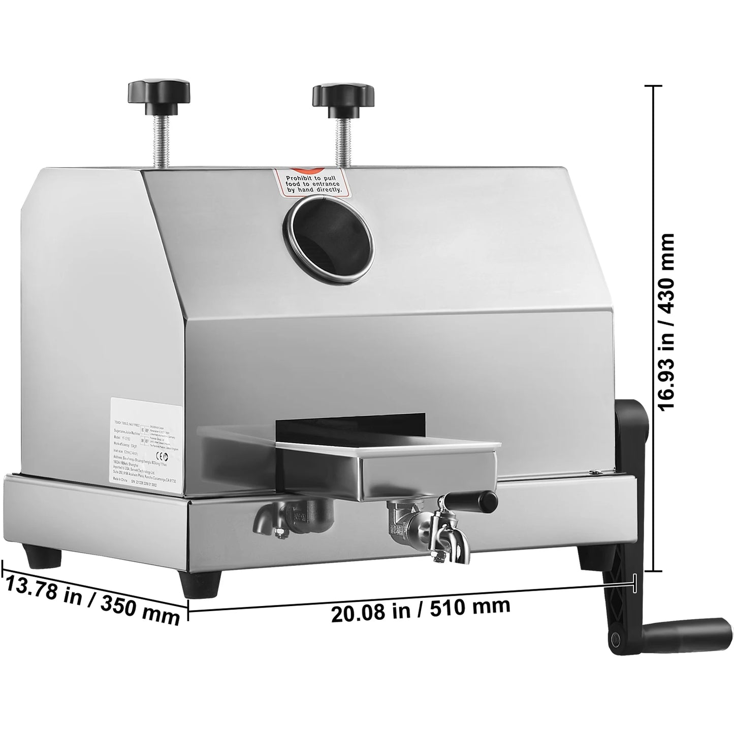 VEVOR Sugar Cane Juicer 110 Lbs Per Hour 3 Rollers
