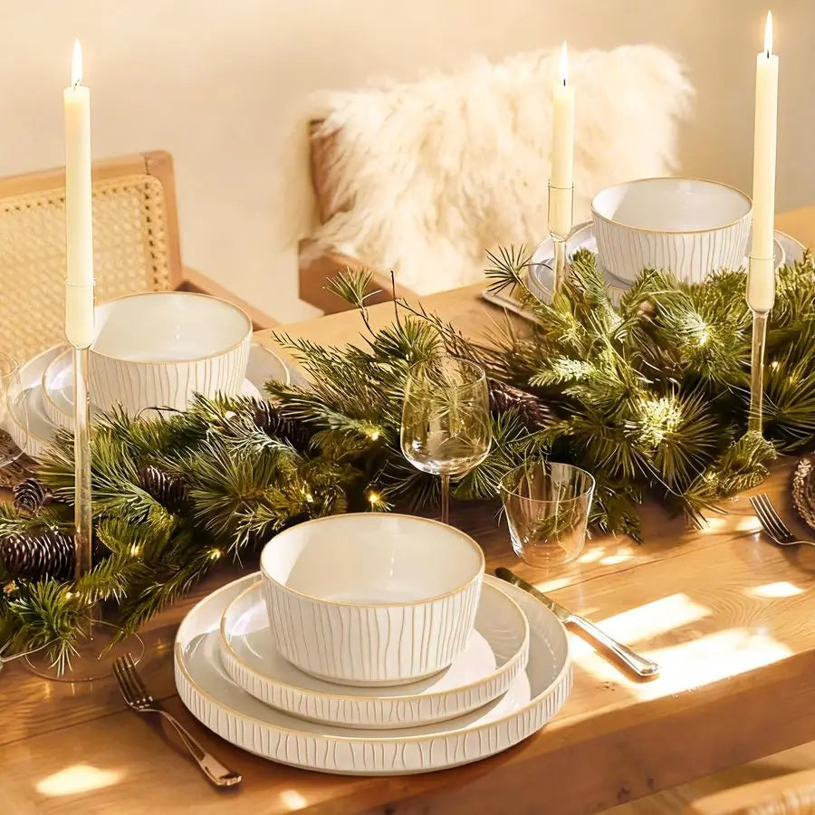 Stoneware Dinnerware Sets For 4 12 Piece Ribbed Reactive Glaze