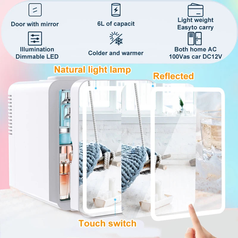 COOSEON Portable Mirror Beauty Refrigerator LED Hot Cold Skin Care