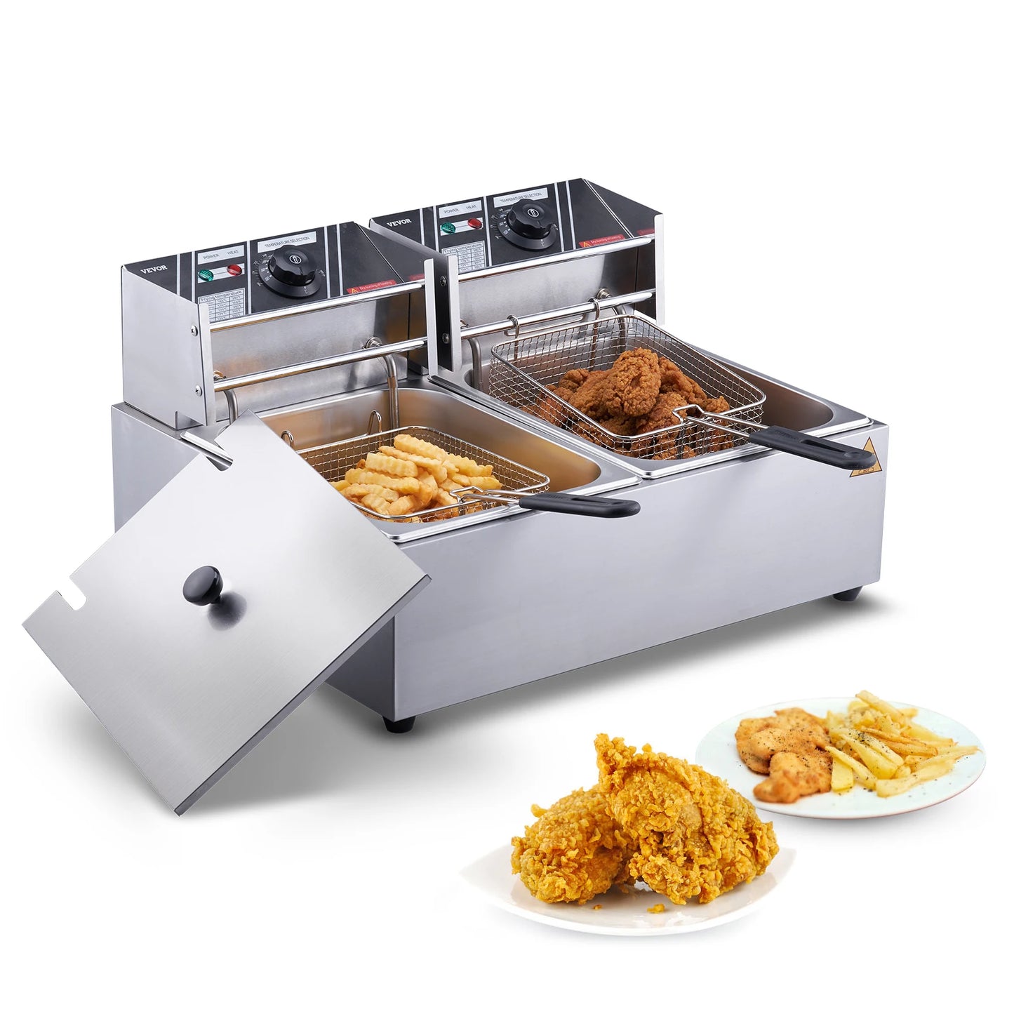 SucceBuy Electric Commercial Countertop Deep Fryer With Dual Removable Tanks