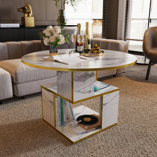 MERRONIX 3-Tier Round Coffee Table With Storage For Living Room