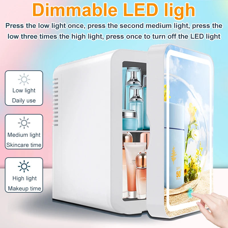 COOSEON Portable Mirror Beauty Refrigerator LED Hot Cold Skin Care