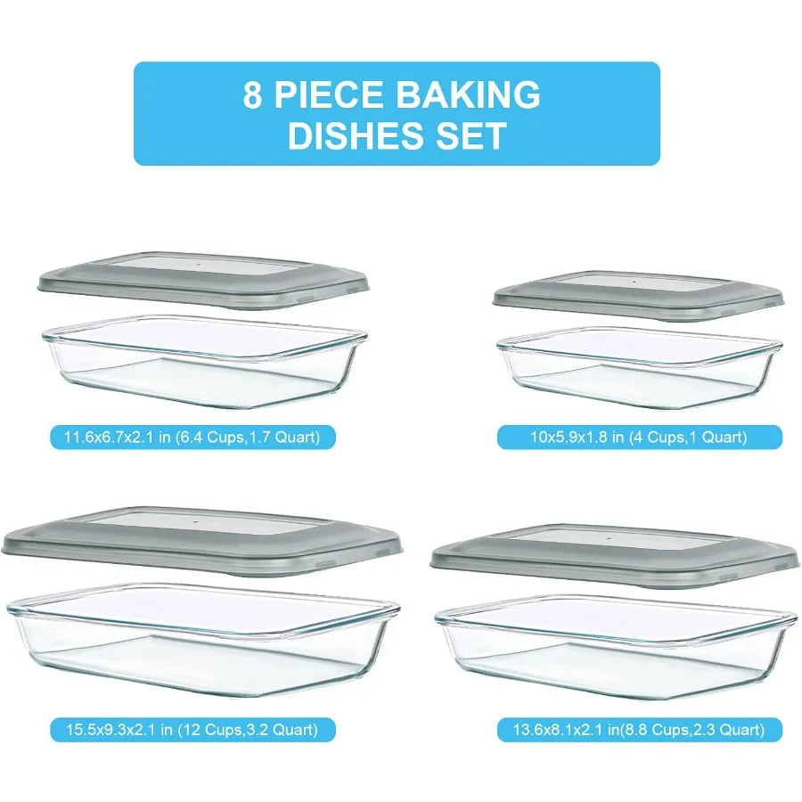 8 Pieces Glass Baking Dish Set With Lids For Lasagna