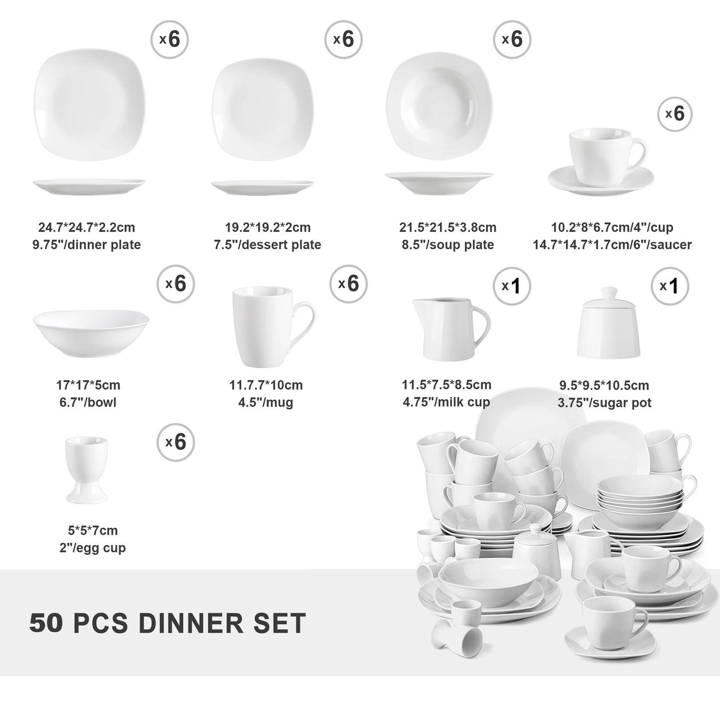 Malacasa Elisa 50-Piece Dinnerware Set With Cups Saucers Mugs Bowls