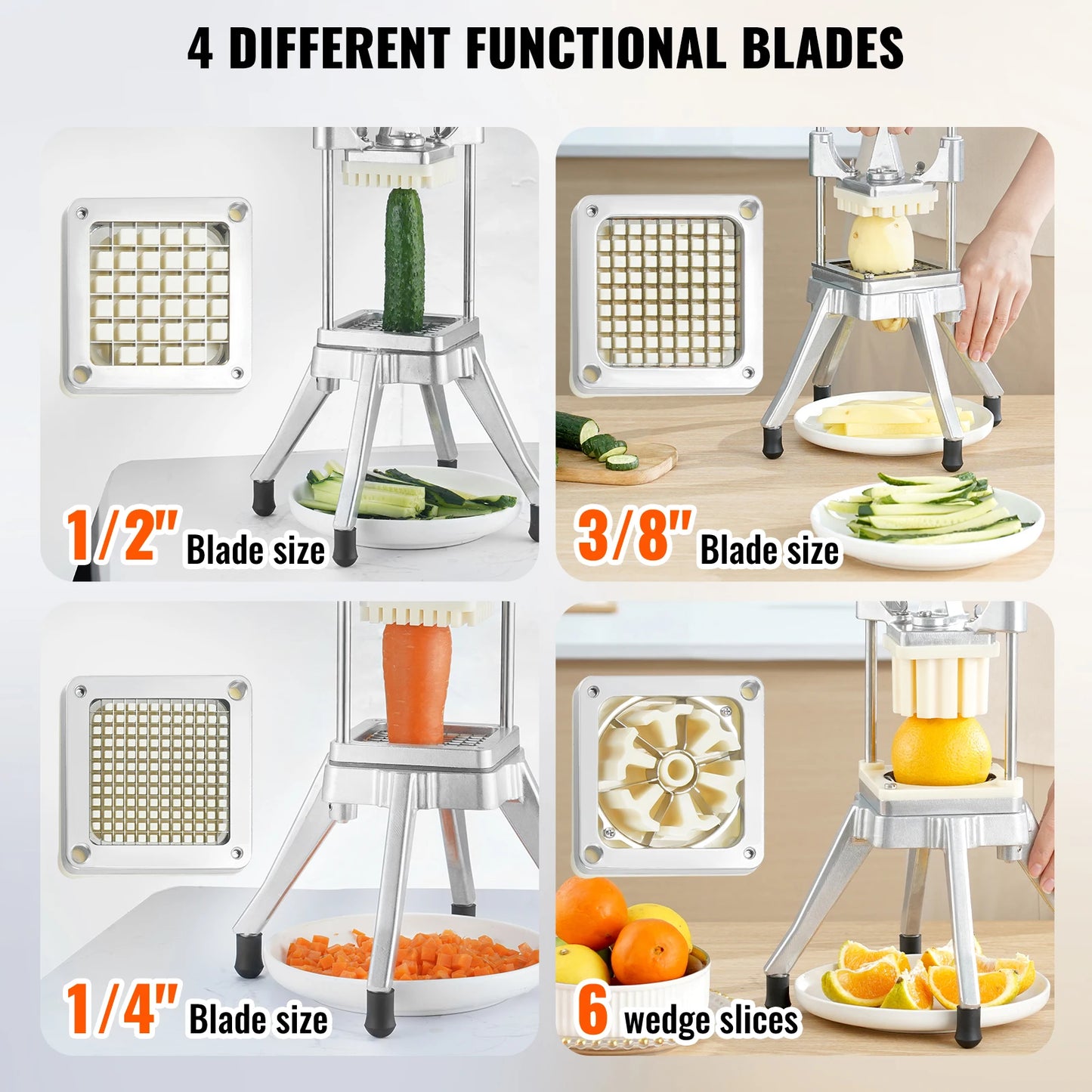 VEVOR Commercial Vegetable Fruit Dicer Cutter Potato Slicer Chopper 4 Blades
