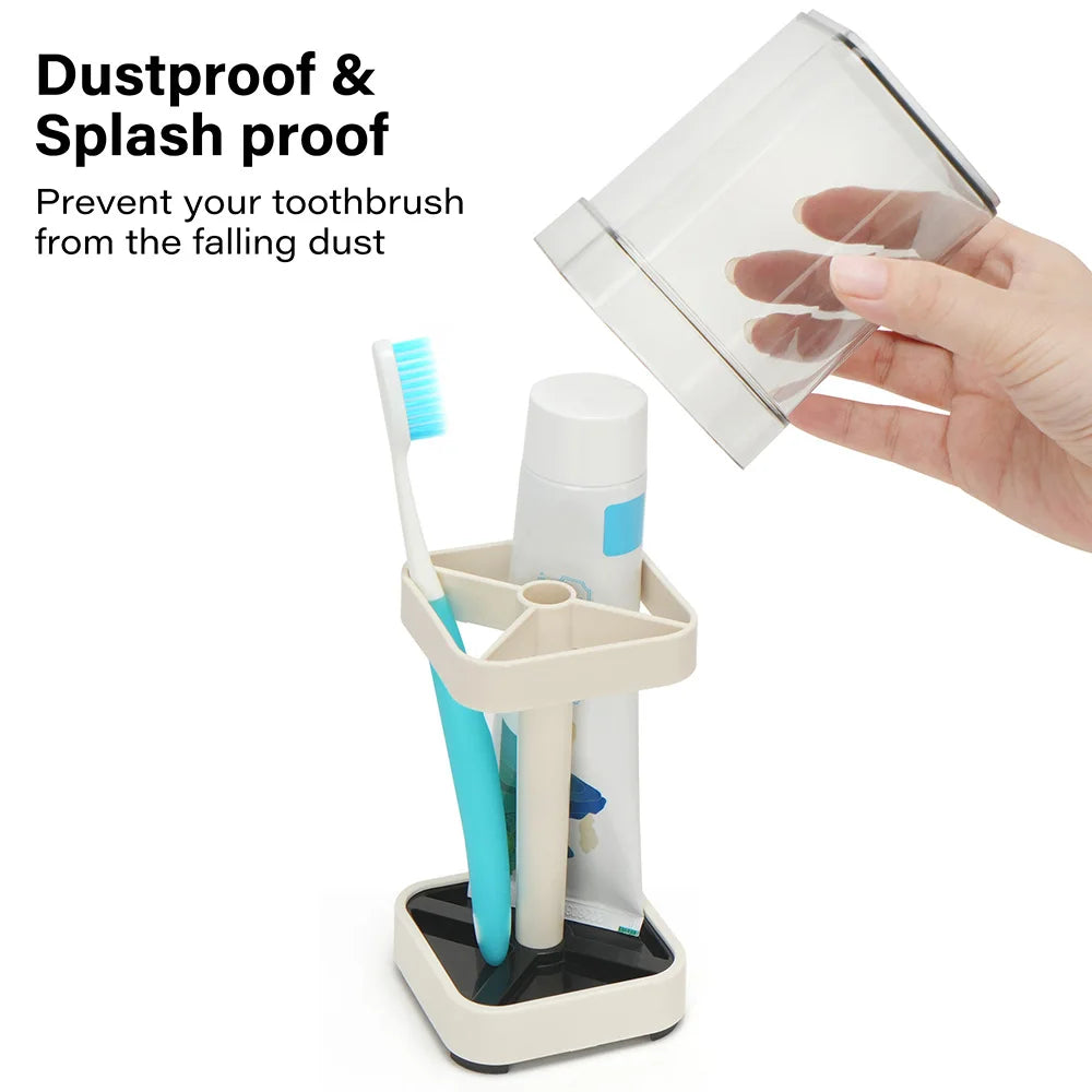 Toothbrush Holder With Cup And Cover For Conventional Bathroom Storage