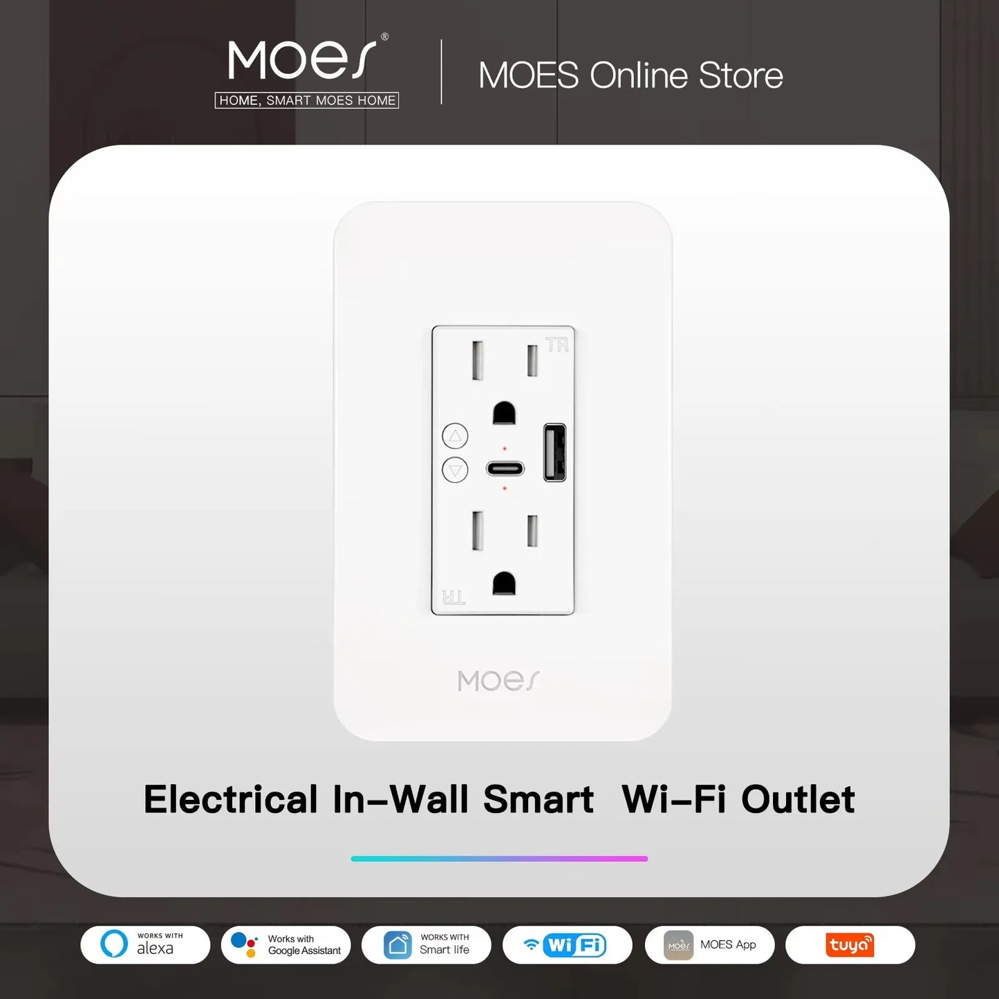 MOES WiFi Smart Power Wall Mounted Socket With USB TypeC