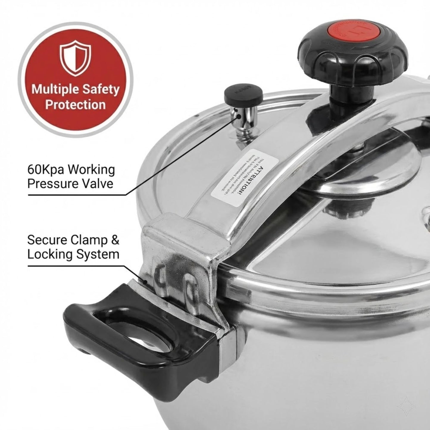 Bymaocar Stainless Steel Pressure Cooker Pot 60KPa Locking Lid