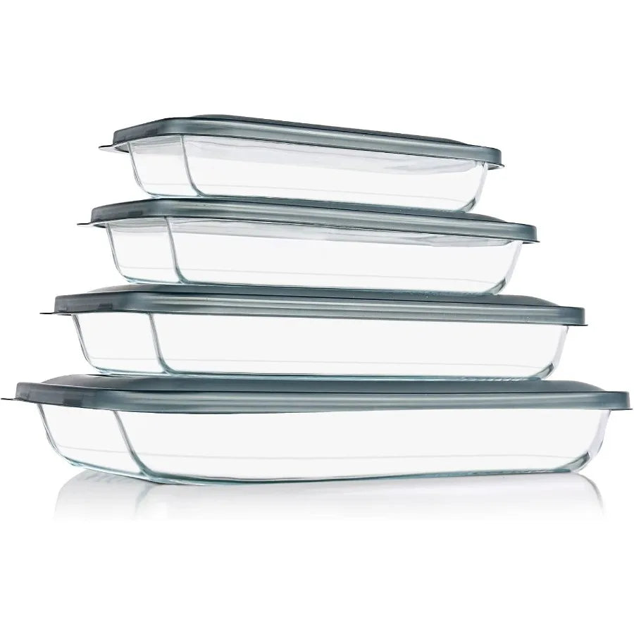 8 Pieces Glass Baking Dish Set With Lids For Lasagna
