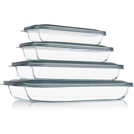 8 Pieces Glass Baking Dish Set With Lids For Lasagna