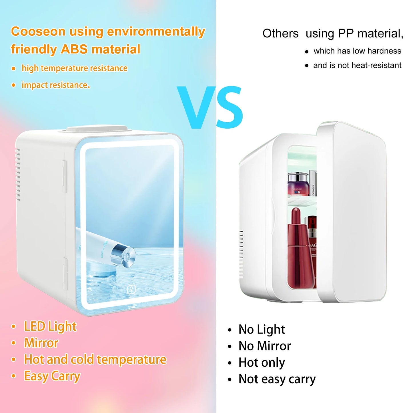 COOSEON Portable Mirror Beauty Refrigerator LED Hot Cold Skin Care