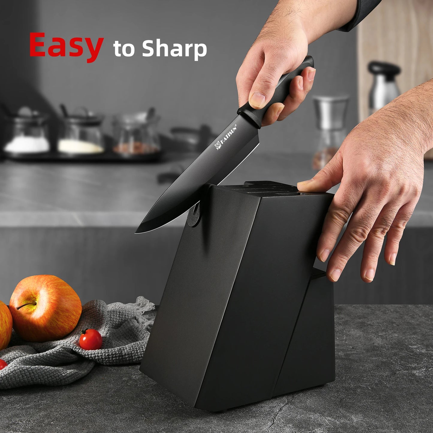 KATISUN 15-Piece Stainless Steel Knife Block Set With Built-In Sharpener