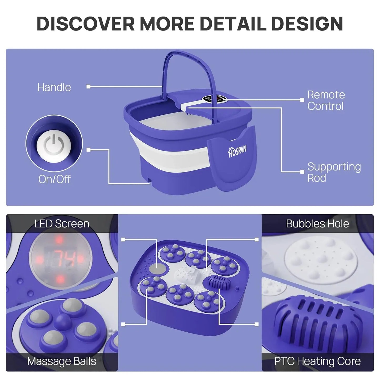 Electric Foot Spa With Heat Shiatsu Massage Balls For Relief
