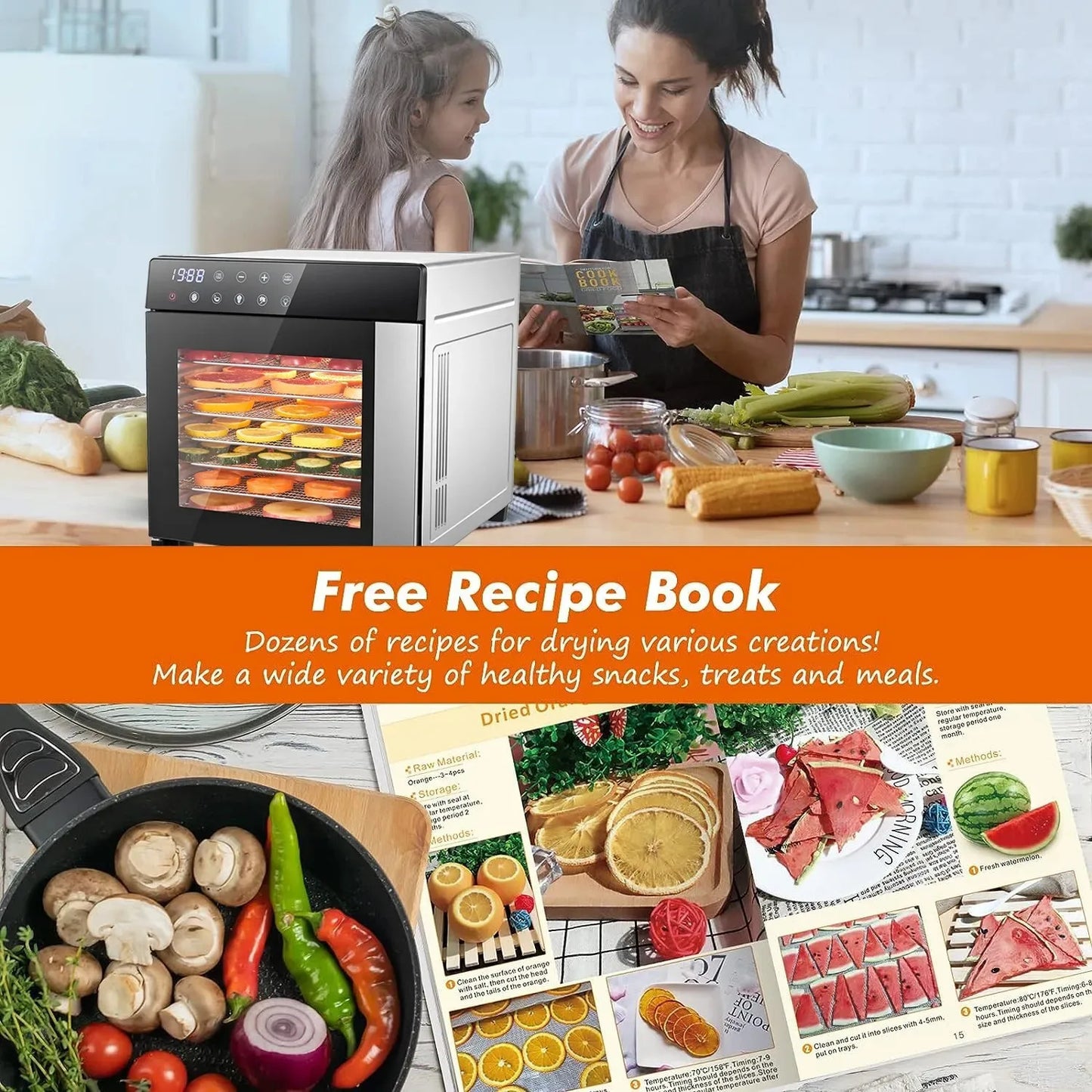 SNDOAS 8 Tray Stainless Steel Food Dehydrator 600W With Presets