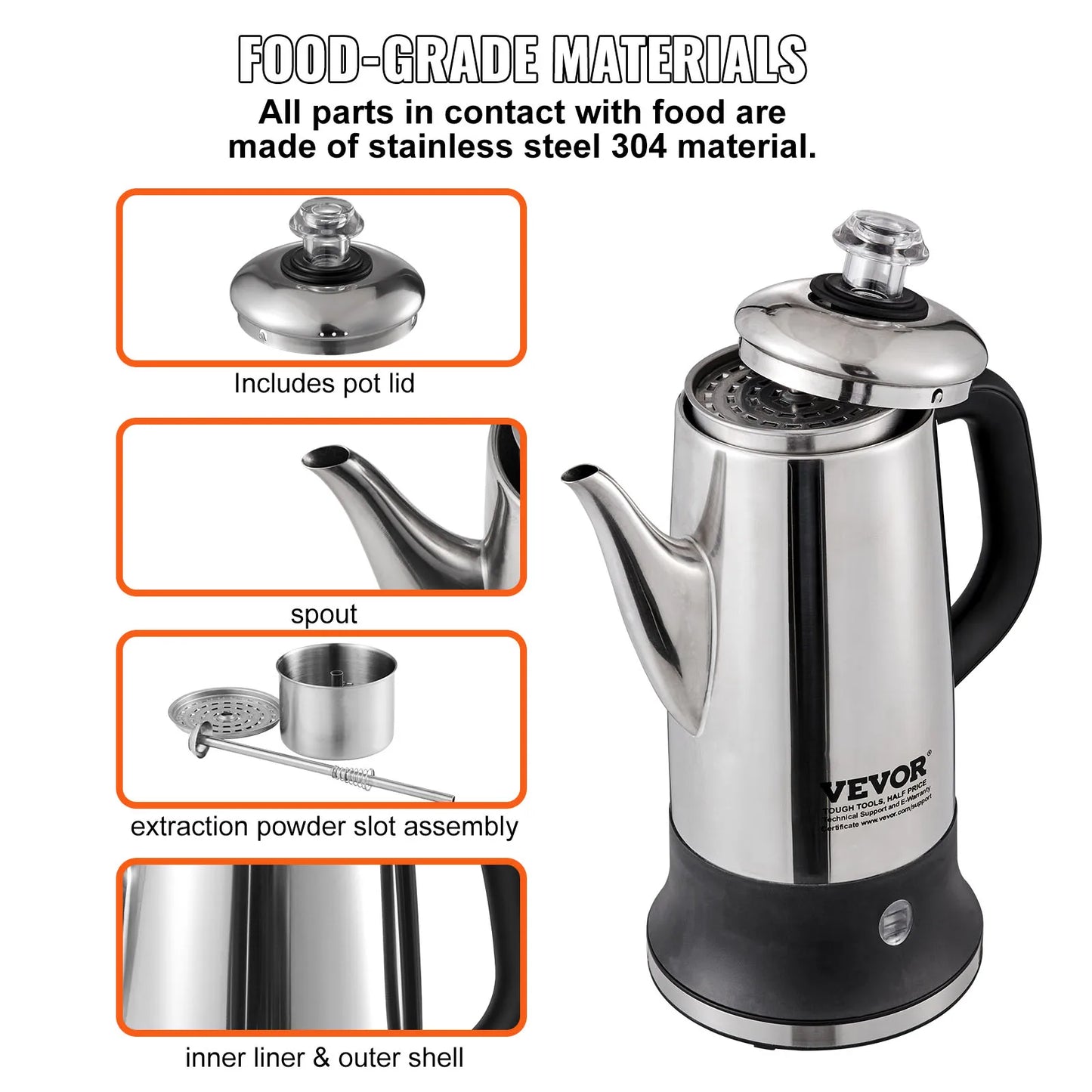 SucceBuy 12-Cup Electric Percolator Coffee Pot Stainless Steel Keep Warm