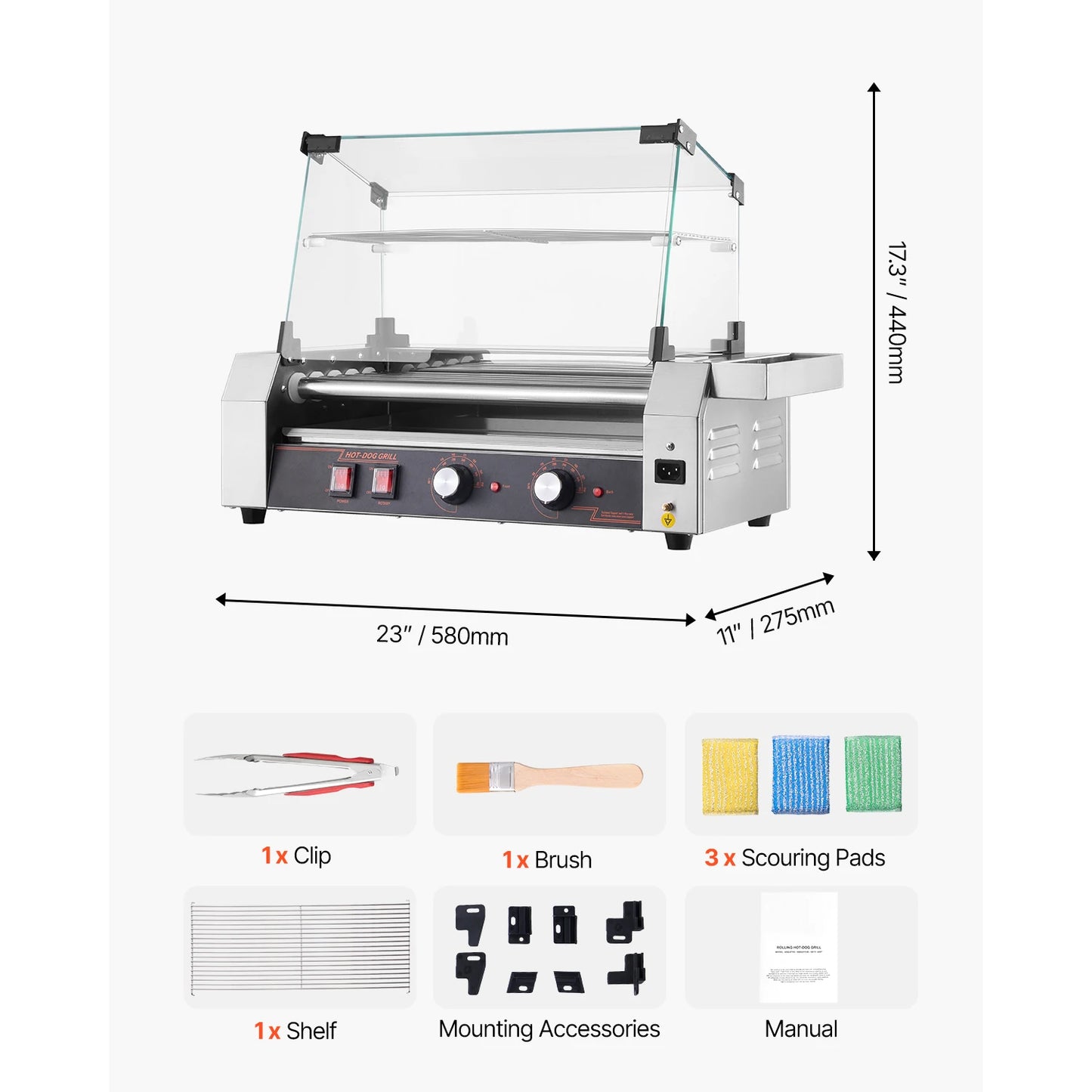 VEVOR Hot Dog Roller Machine With Dual Temperature Control