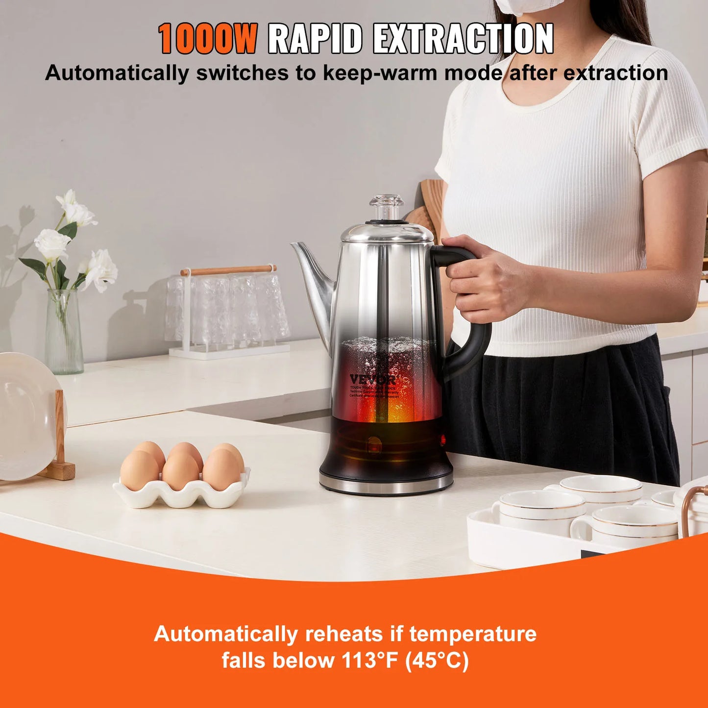 SucceBuy 12-Cup Electric Percolator Coffee Pot Stainless Steel Keep Warm