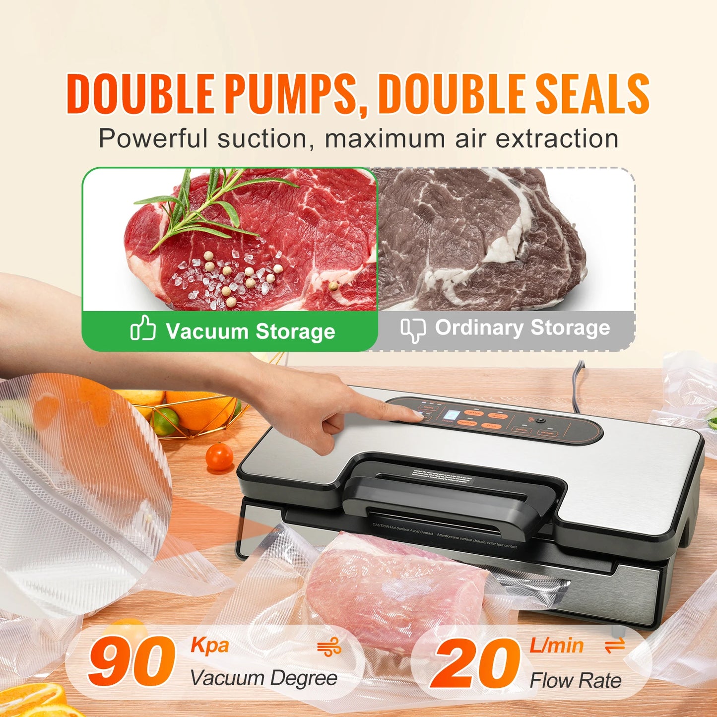 SucceBuy Vacuum Sealer Machine 130W 90KPa Household Kitchen