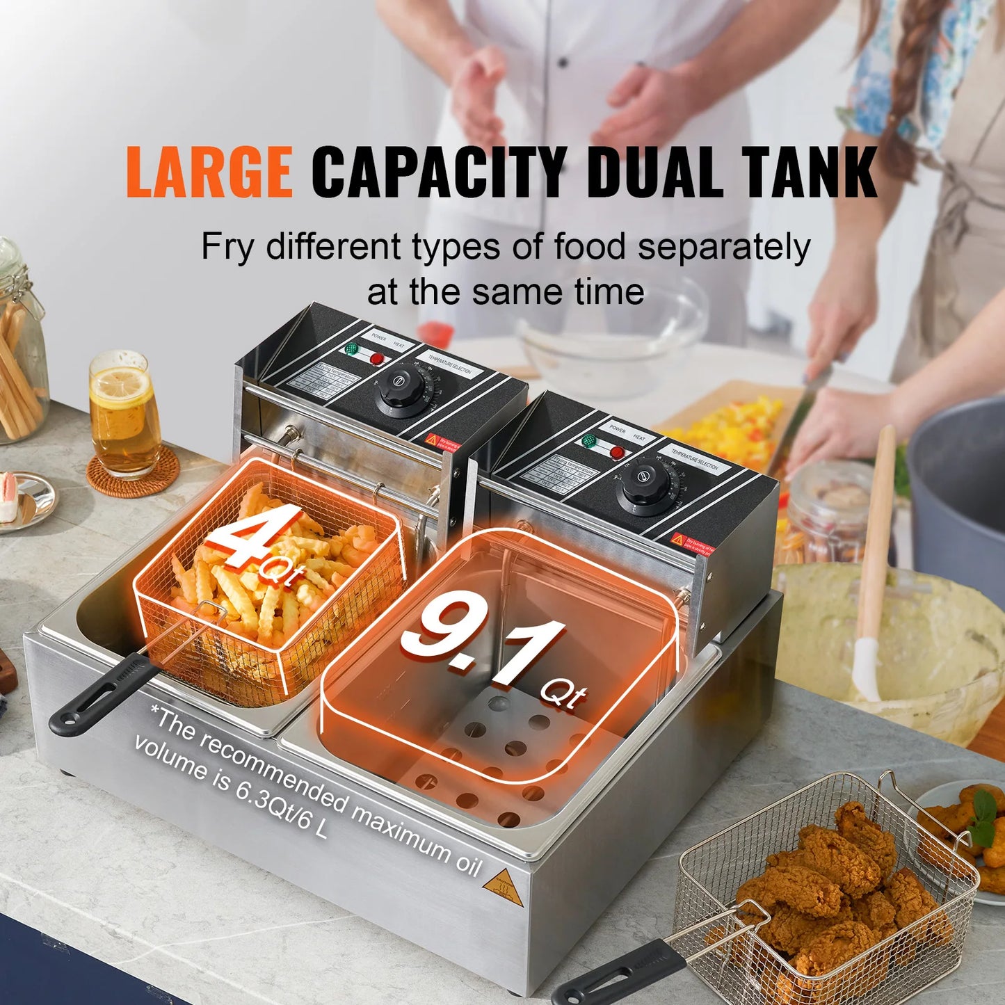 SucceBuy Electric Commercial Countertop Deep Fryer With Dual Removable Tanks
