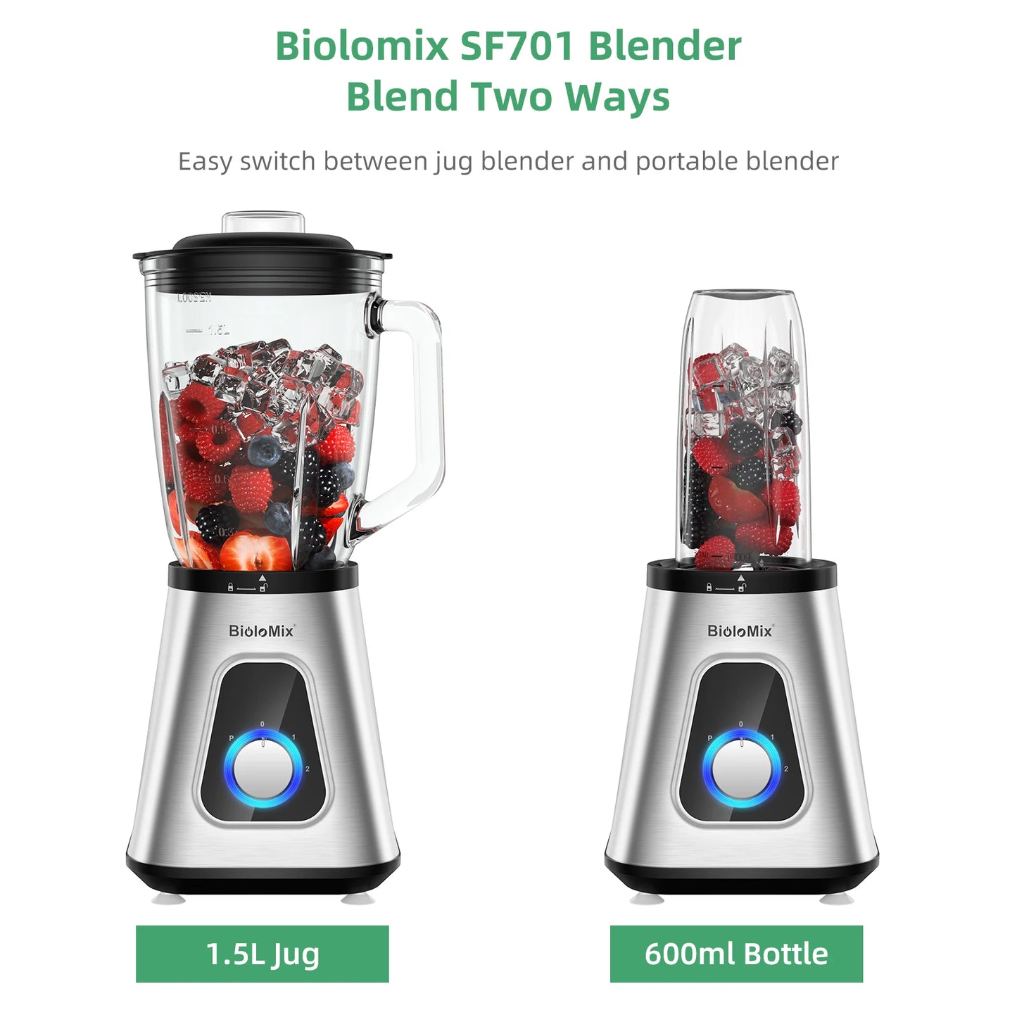 Biolomix 1300W Smoothie Blender With Glass Jar Included