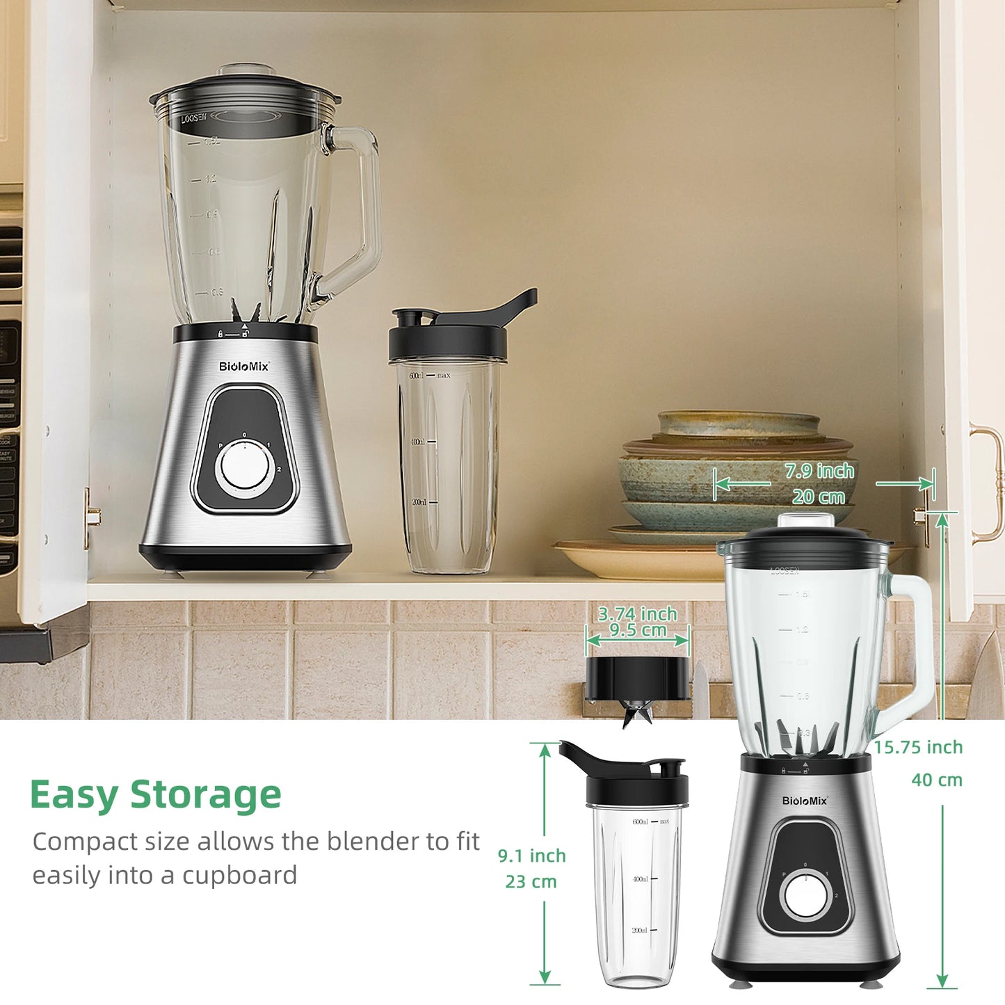 Biolomix 1300W Smoothie Blender With Glass Jar Included