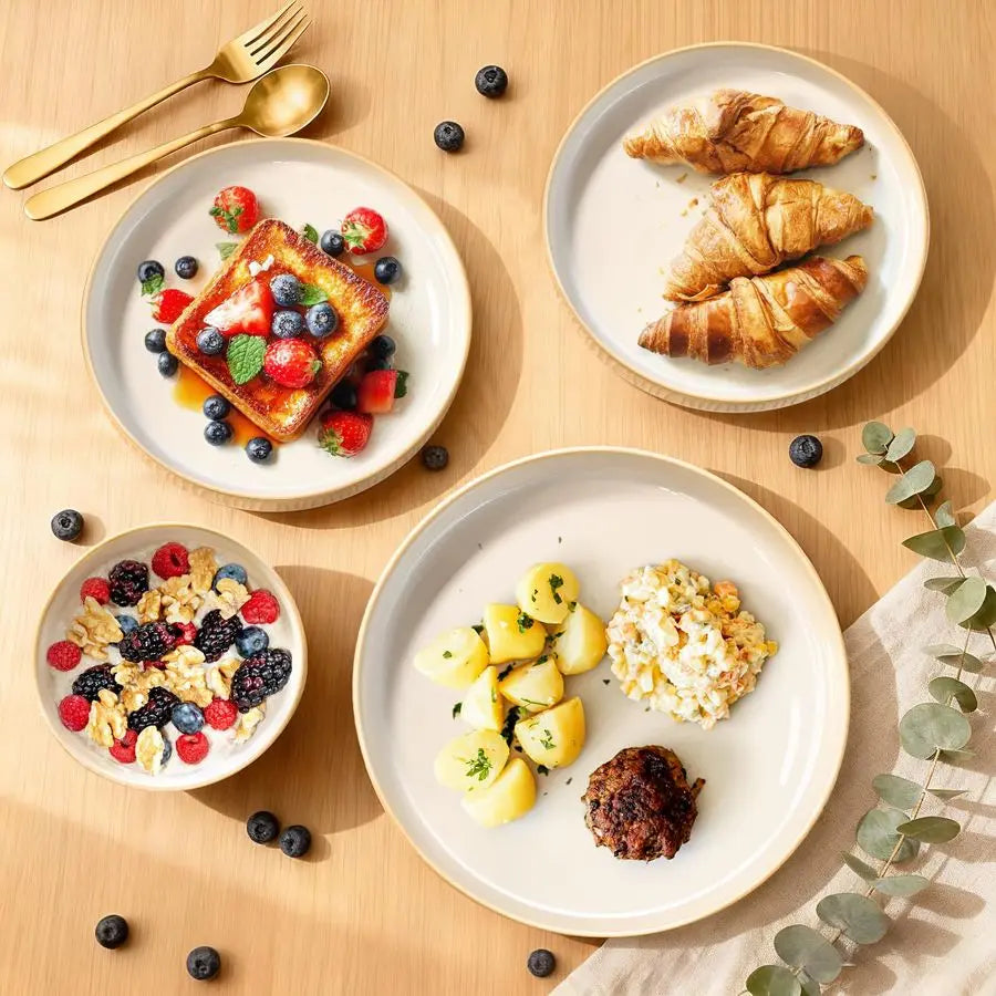 Stoneware Dinnerware Sets For 4 12 Piece Ribbed Reactive Glaze