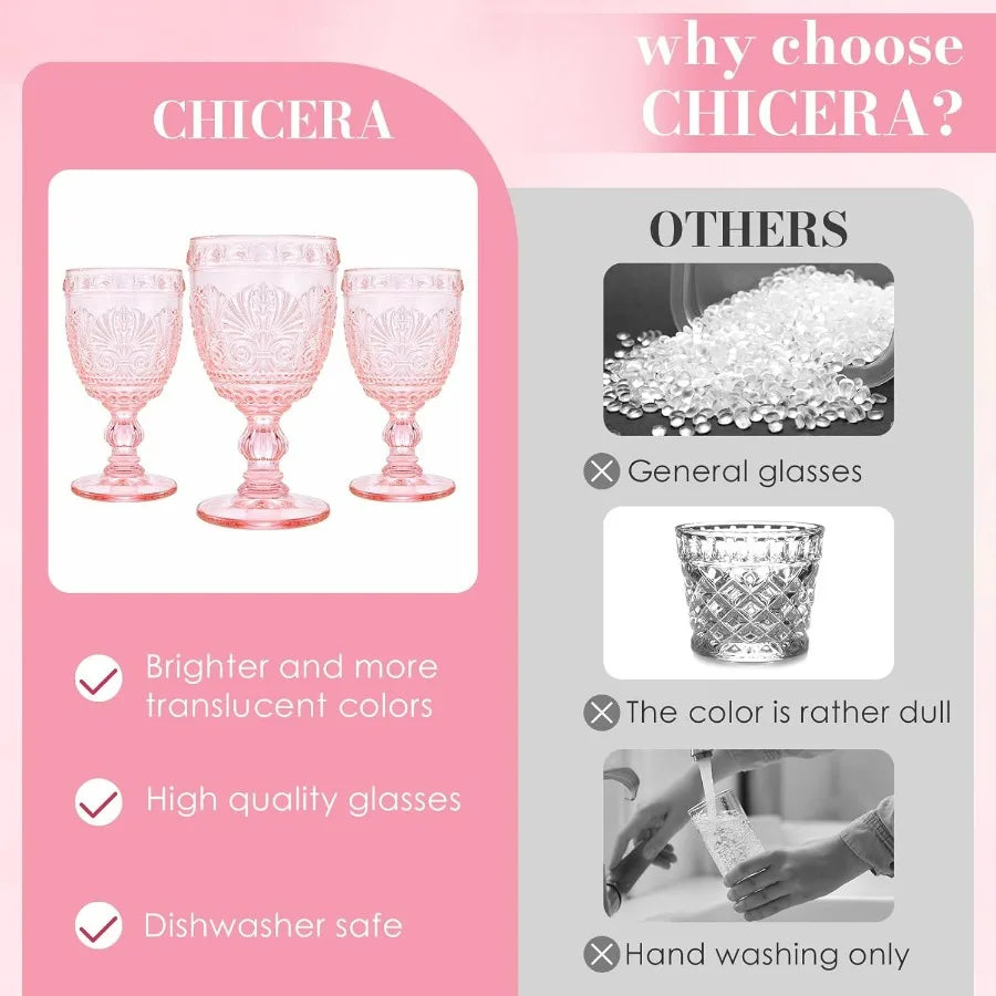 NONEDrinkware 6 Piece Wine Glass Set Vintage Embossed Glassware